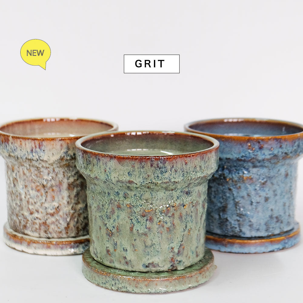 植木鉢 おしゃれ GRIT POT & SAUCER 陶器鉢 受皿付 アースカラー  ビンテージ風 YARD 12cm 15cm 4号 5号