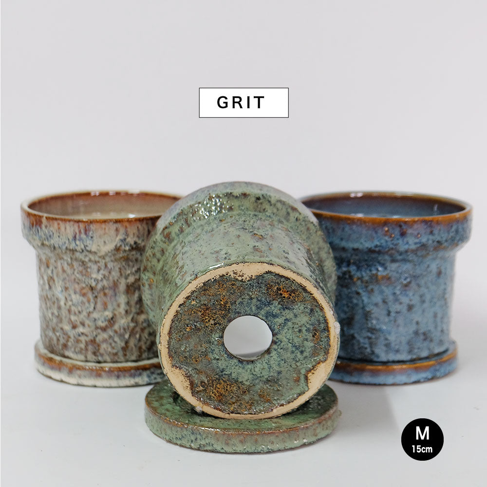 植木鉢 おしゃれ GRIT POT & SAUCER 陶器鉢 受皿付 アースカラー  ビンテージ風 YARD 12cm 15cm 4号 5号