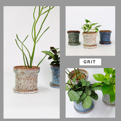 植木鉢 おしゃれ GRIT POT & SAUCER 陶器鉢 受皿付 アースカラー  ビンテージ風 YARD 12cm 15cm 4号 5号