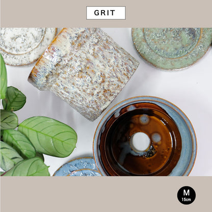 植木鉢 おしゃれ GRIT POT & SAUCER 陶器鉢 受皿付 アースカラー  ビンテージ風 YARD 12cm 15cm 4号 5号
