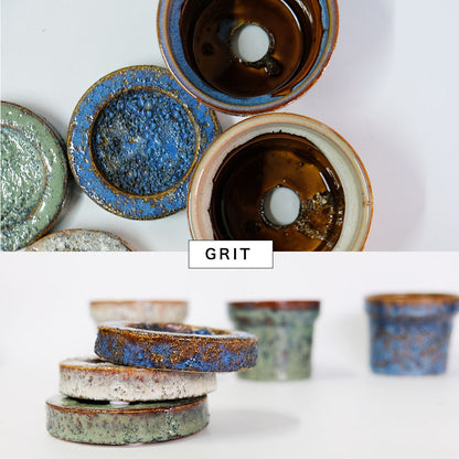植木鉢 おしゃれ GRIT POT & SAUCER 陶器鉢 受皿付 アースカラー  ビンテージ風 YARD 12cm 15cm 4号 5号