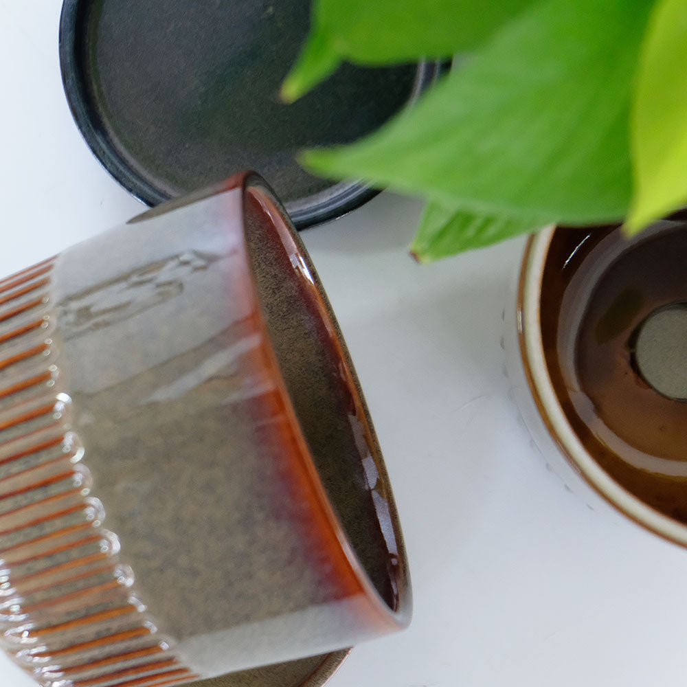 植木鉢 おしゃれ STREAK POT & SAUCER 12cm 4号 陶器鉢 受皿付 シック 光沢あり YARD 釉薬鉢 径12cm 高10cm 底穴あり セラミックポット