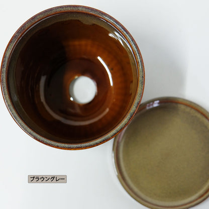 植木鉢 おしゃれ STREAK POT & SAUCER 12cm 4号 陶器鉢 受皿付 シック 光沢あり YARD 釉薬鉢 径12cm 高10cm 底穴あり セラミックポット