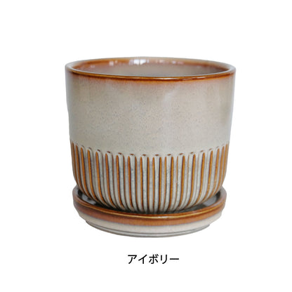 植木鉢 おしゃれ STREAK POT & SAUCER 12cm 4号 陶器鉢 受皿付 シック 光沢あり YARD 釉薬鉢 径12cm 高10cm 底穴あり セラミックポット