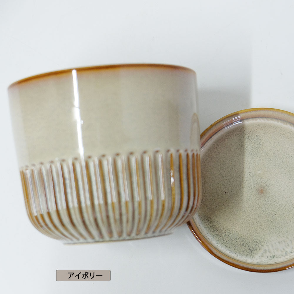 植木鉢 おしゃれ STREAK POT & SAUCER 12cm 4号 陶器鉢 受皿付 シック 光沢あり YARD 釉薬鉢 径12cm 高10cm 底穴あり セラミックポット