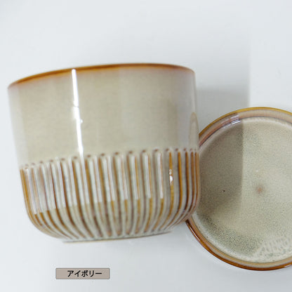 植木鉢 おしゃれ STREAK POT & SAUCER 12cm 4号 陶器鉢 受皿付 シック 光沢あり YARD 釉薬鉢 径12cm 高10cm 底穴あり セラミックポット