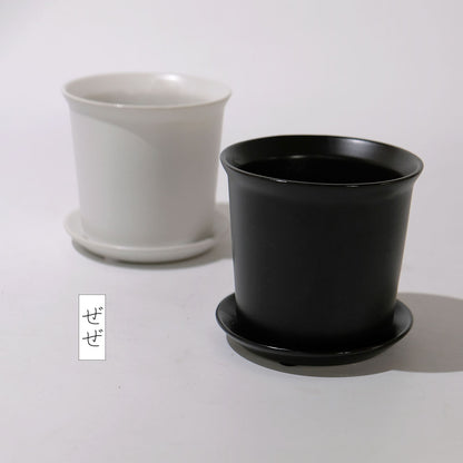 陶器鉢 ぜぜ10 受皿付 セラミック鉢 シンプル 植木鉢 径10cm 高9cm 底穴あり